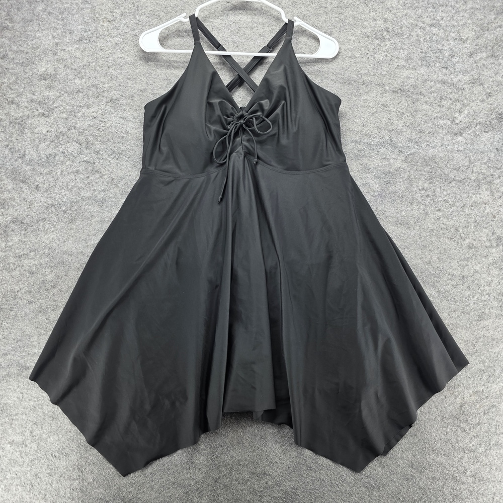 Hanna Nikole Dress Womens 20W Black Handkerchief Hem A-Line Sleeveless Plus Swim